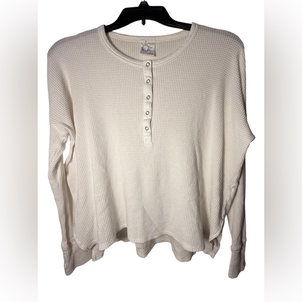 Offline By Aerie White Waffle Knit Henley Top